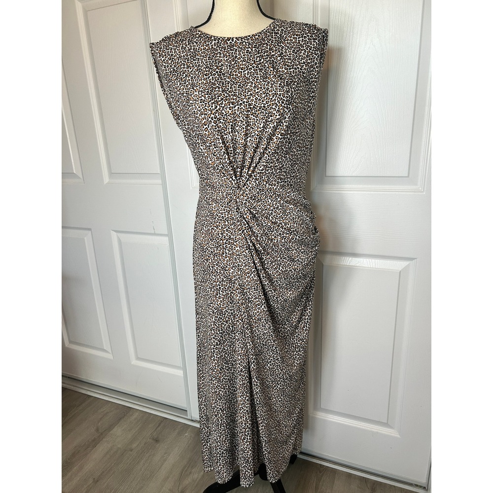 Grayson Leopard Print Ruched Midi Dress Sleeveless Stretch Bodycon‎ Medium